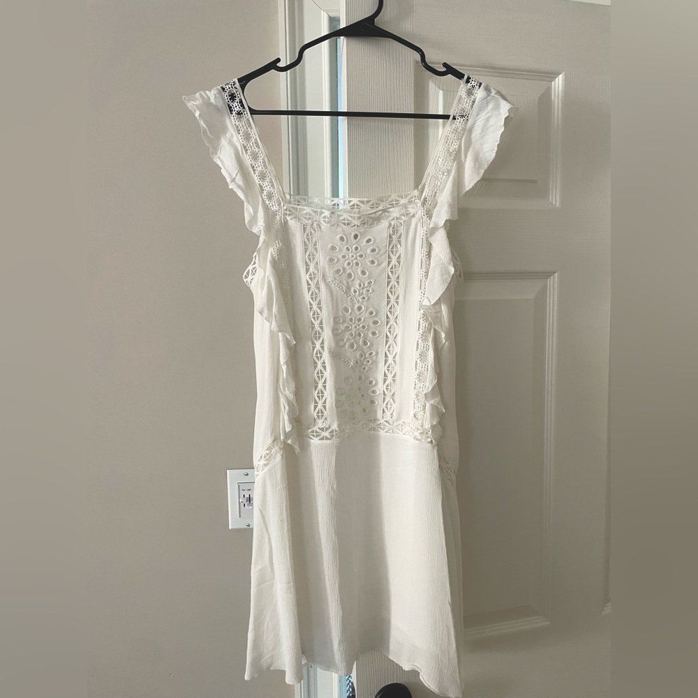 Cream Eyelet Type Detail Shift Mini Dress
